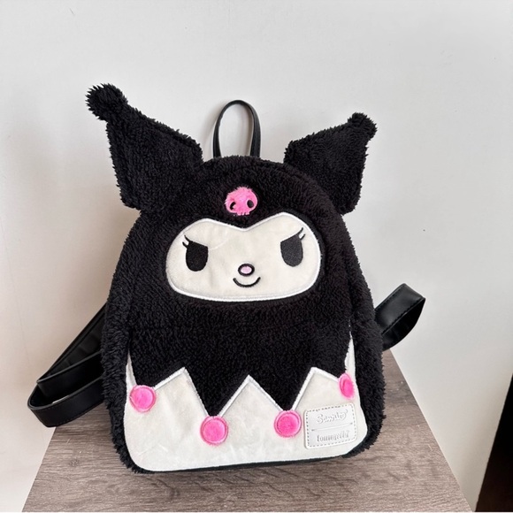Loungefly Kuromi Fuzzy Sherpa Mini Black Backpack
